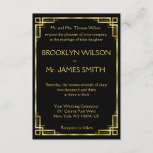 Pequeñas Invitaciones Art Deco Negro Y Boda De Oro