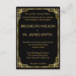 Pequeñas Invitaciones Art Deco Negro Y Boda De Oro