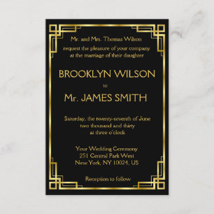 Pequeñas Invitaciones Art Deco Negro Y Boda De Oro
