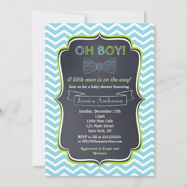 Pequeñas invitaciones de Baby Shower del hombre (Anverso)