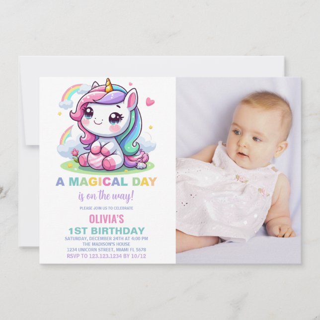 Pequeñas invitaciones de cumpleaños de Unicornio c (Anverso)
