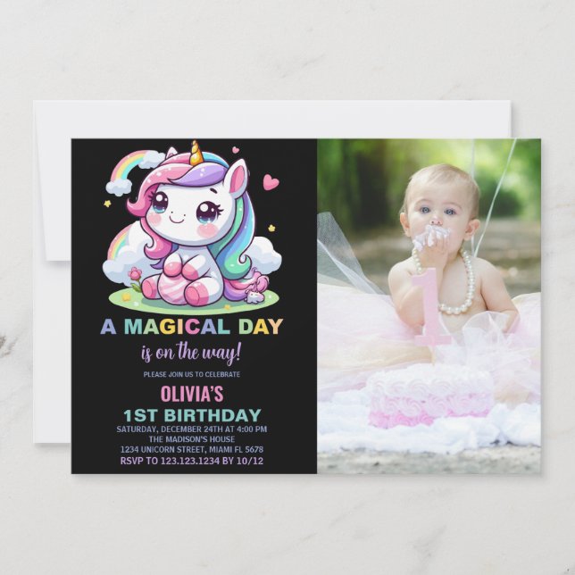 Pequeñas invitaciones de cumpleaños de Unicornio c (Anverso)