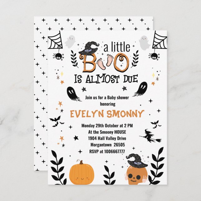 pequeñas invitaciones para embarazo de bebé boo (Anverso / Reverso)