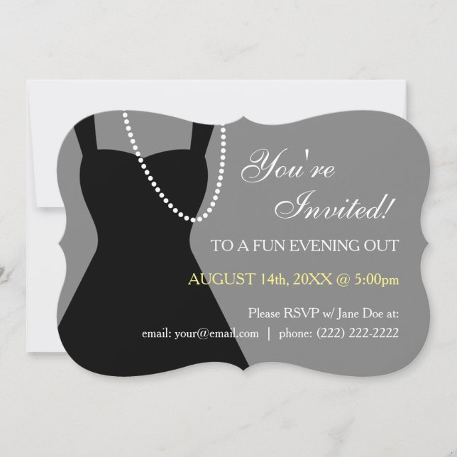 Pequeñas invitaciones para fiestas de vestidos neg (Anverso)