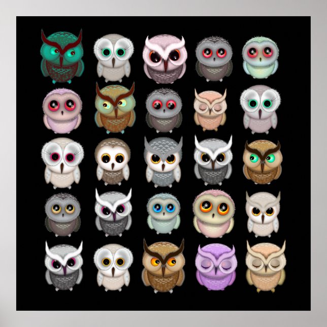Pequeñas lechuzas Ilustraciones arte divertido (Frente)