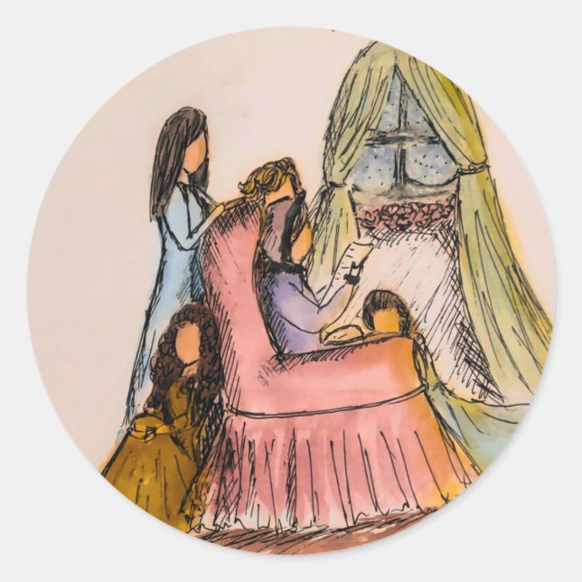 Pequeñas mujeres leyendo carta Pegatina (Anverso)