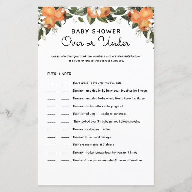 Pequeñas tarjetas de juego para Baby Shower con má (Anverso)