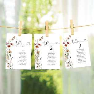 Pequeñas tarjetas de mesa de Boda de flores silves