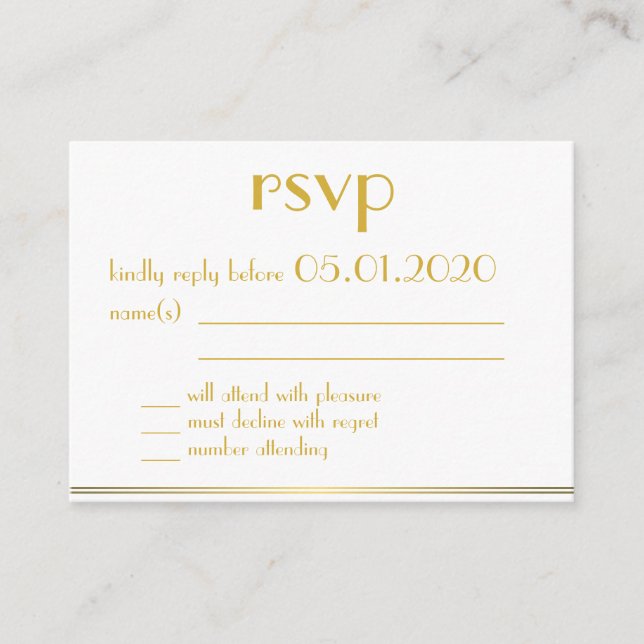 Pequeñas tarjetas de RSVP de Boda Gatsby Monograma (Anverso)