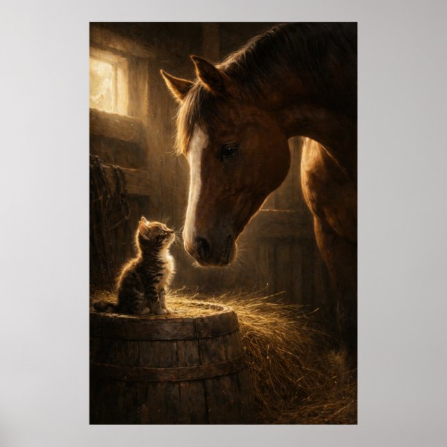 Pequeño amigo | Caballo y gatito | Póster (Frente)