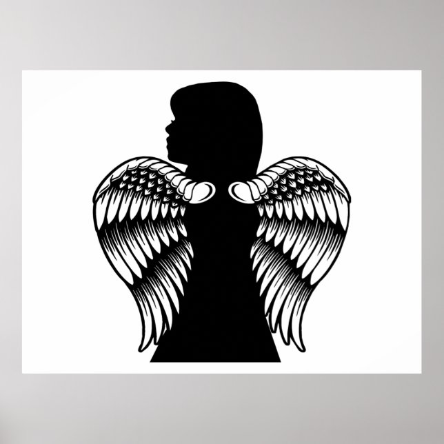 Pequeño Angel chica Niño Silhouette Fantasy arte (Frente)