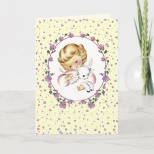 Pequeño ángel con cordero. Tarjetas cristianas de
