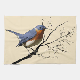 Pequeño azul del pájaro, toalla de cocina