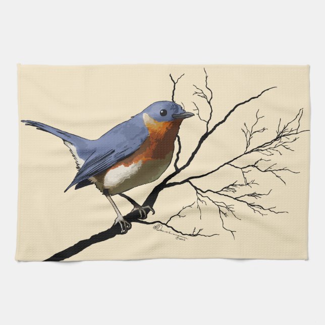 Pequeño azul del pájaro, toalla de cocina (Horizontal)