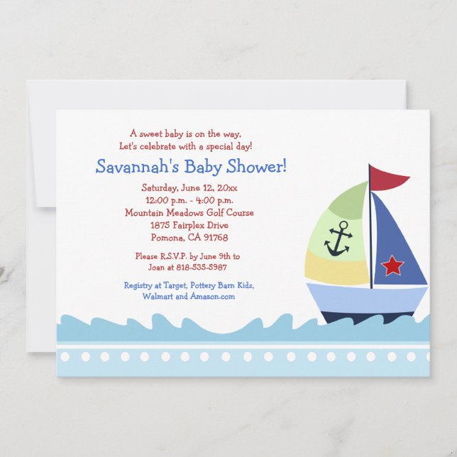 Pequeño barco de vela 5x7 Invitación Baby Shower (Anverso)