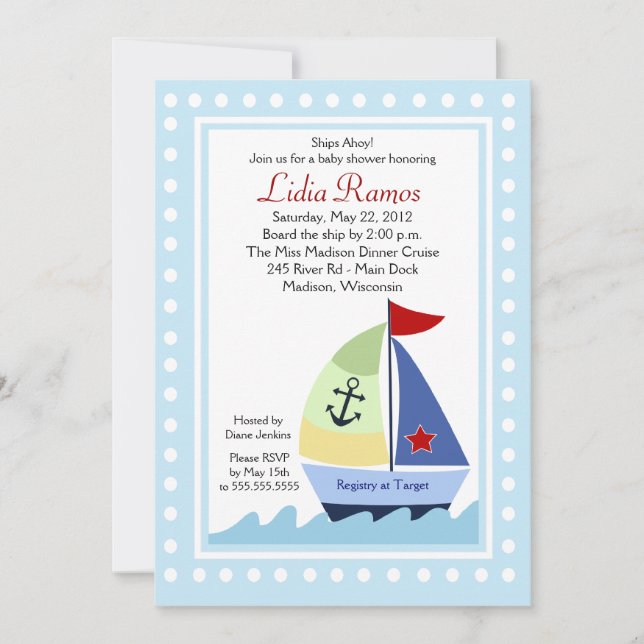 Pequeño barco de vela 5x7 Invitación Baby Shower (Anverso)