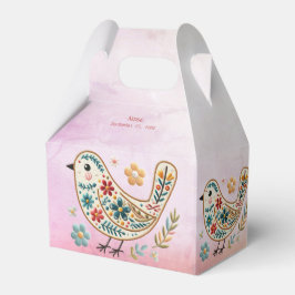 Pequeño Bird Floral Embroidery caja de Favor Rosa