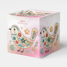 Pequeño Bird Floral Embroidery caja de Favor Rosa