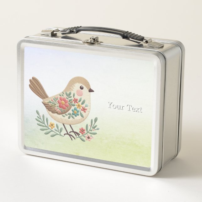 Pequeño Bird Floral Gold Metalizado Lunch Box (Anverso)