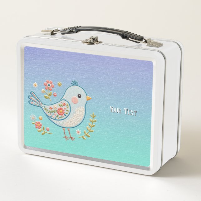 Pequeño Blue Bird Floral Metalizado Lunch Box (Anverso)