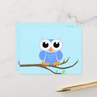 Pequeño Búho Azul - Tarjeta Postal en Blanco