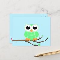 Pequeño Búho Verde - Tarjeta Postal en Blanco