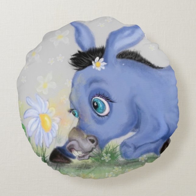 Pequeño burro y divertida almohada redonda (Reverso)
