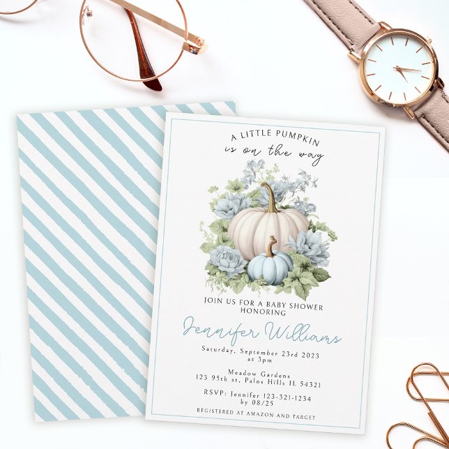 Pequeño calabaza azul niño bebé ducha invitación (Subido por el creador)