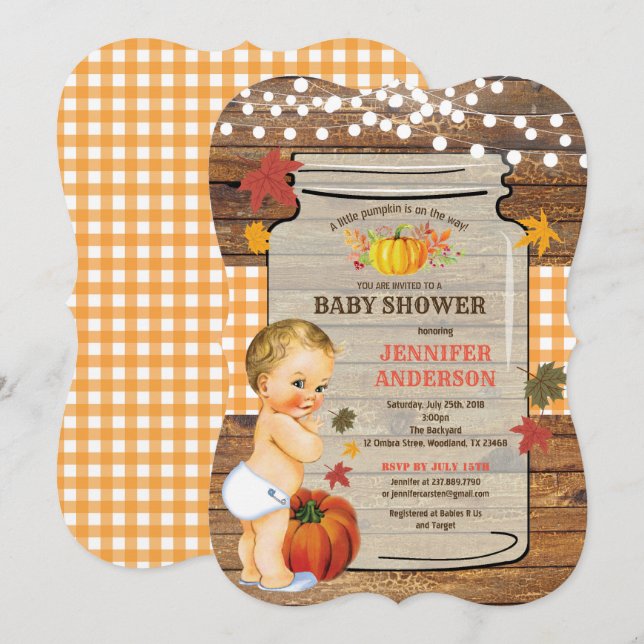 Pequeño calabaza invitación a la ducha de bebé Caí (Anverso / Reverso)