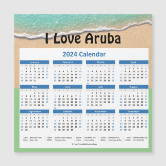 Pequeño calendario magnético anual de Aruba 2024