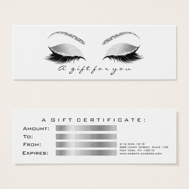 Pequeño certificado de regalo Gris White Lashes Ma (Anverso y reverso)