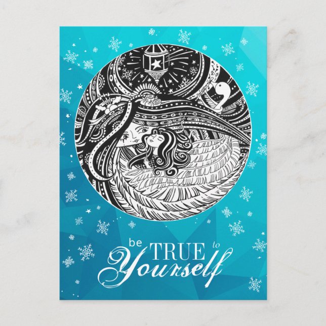 Pequeño Chica de coincidencia | Postal turqoise (Anverso)