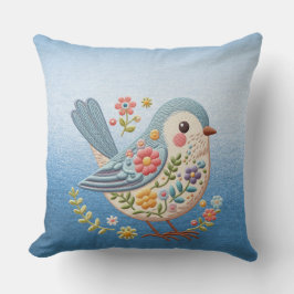 Pequeño Cojín decorativo azul floral de pájaro