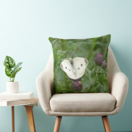 Pequeño Cojín decorativo de mariposa blanca de col