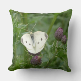 Pequeño Cojín decorativo de mariposa blanca de col