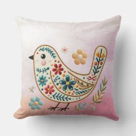 Pequeño Cojín decorativo rosa floral de pájaro