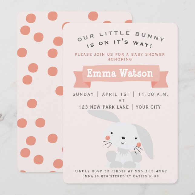 Pequeño conejito lindo - Invitación a Baby Shower (Anverso / Reverso)