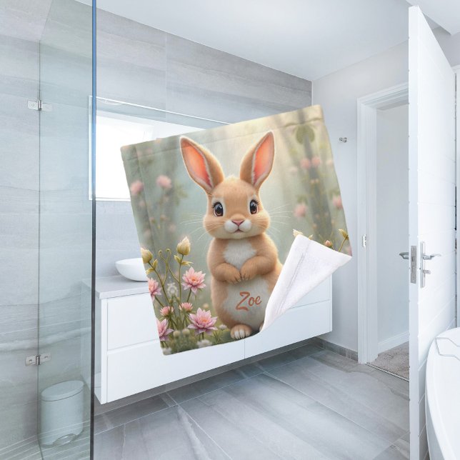 Pequeño conejito lindo rodeado de flores, niños (Subido por el creador)