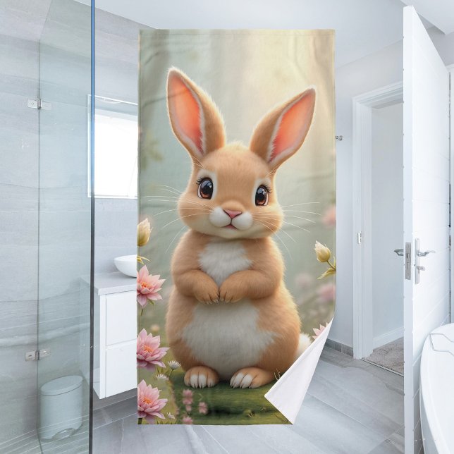 Pequeño conejito lindo rodeado de flores, niños (Subido por el creador)