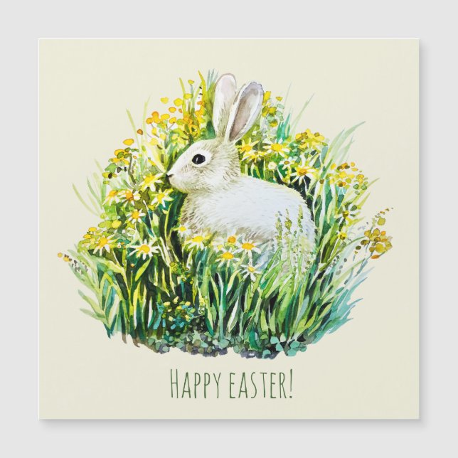 Pequeño conejo blanco y flores (Anverso)