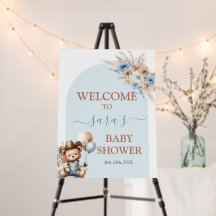 Pequeño Cowboy Baby Shower Bear Boy Señal de bienv