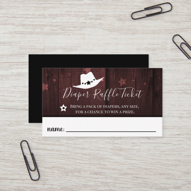 Pequeño Cowboy Baby Shower Diaper Raffle Ticket (Anverso/Reverso In Situ)