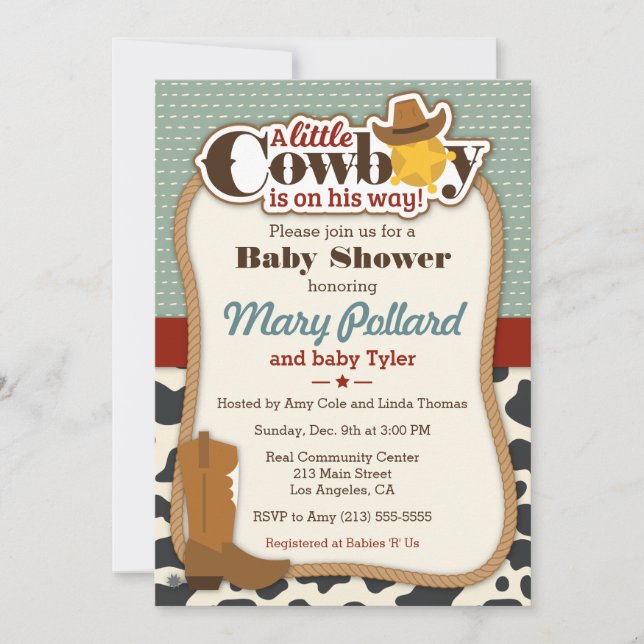 Pequeño Cowboy Invitación moderna de Baby Shower (Anverso)