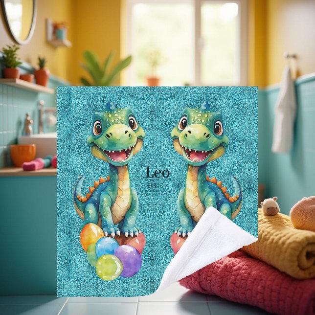 Pequeño dinosaurio lindo con muchos globos de colo (Subido por el creador)