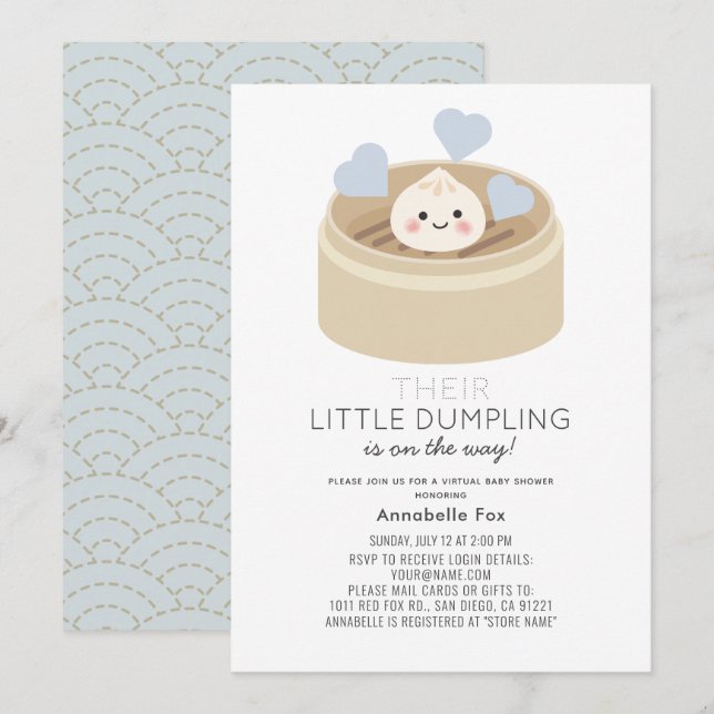 Pequeño Dumpling Virtual Boy Invitación de Baby Sh (Anverso / Reverso)