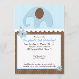 Pequeño elefante (azul) 5x7 Invitación al cumpleañ