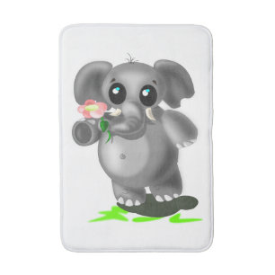 Pequeño elefante con alfombra de baño de flores -