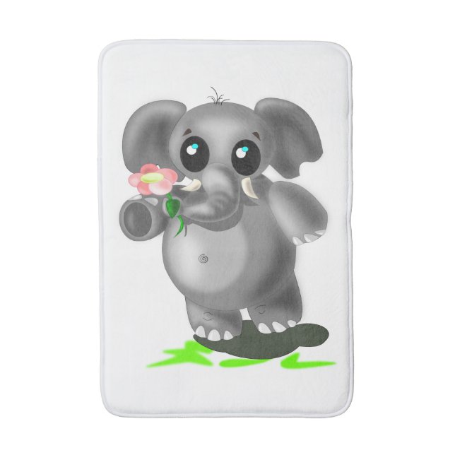 Pequeño elefante con alfombra de baño de flores -  (Frente vertical)