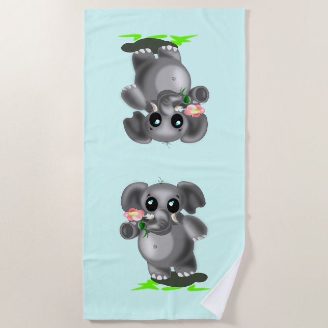 Pequeño elefante con flor toalla de playa amor (Anverso)