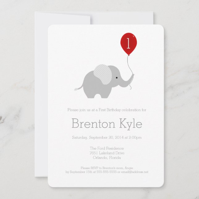 Pequeño elefante con invitación a un cumpleaños co (Anverso)